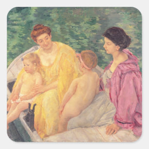 Sticker Carré La natation ou deux mères et leurs enfants sur un