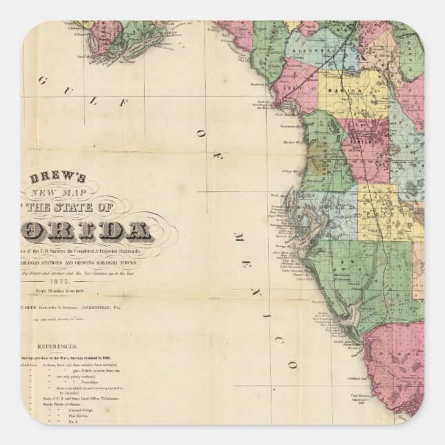 Sticker Carré La nouvelle carte de Drew de l'état de Floride (Devant)