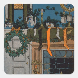 Sticker Carré La nuit avant Noël par Denlow, 1903 (couleur