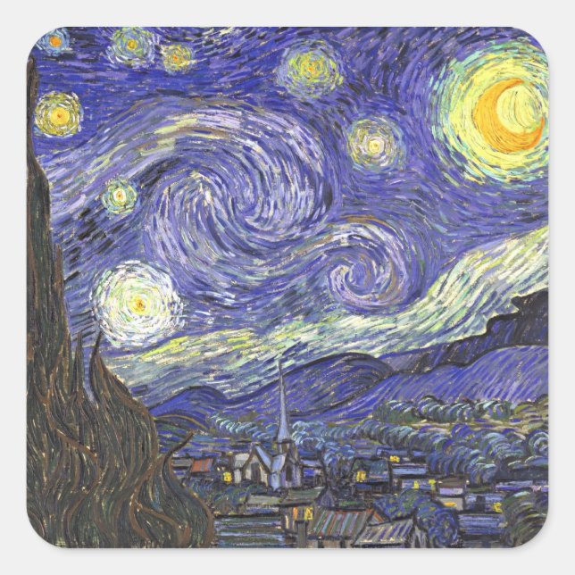 Sticker Carré La Nuit étoilée de Vincent van Gogh (Devant)