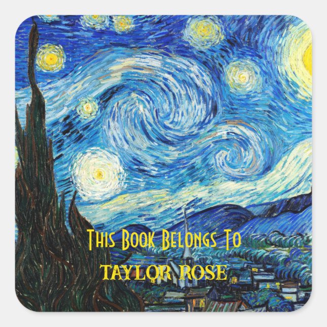 Sticker Carré La nuit étoilée par Vincent Van Gogh (Devant)