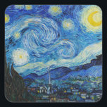 Sticker Carré La Nuit étoilée - Vincent Van Gogh<br><div class="desc">View from the psychiaatric hospital at Saint-Rémy-de-Provence (France),  just before sunrise,  with addition of an imagary village. Oil on canvas (1889) by Dutch painter Vincent van Gogh.</div>