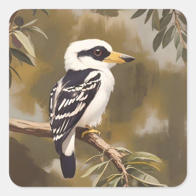 Sticker Carré La peinture australienne Kookaburra, (Devant)