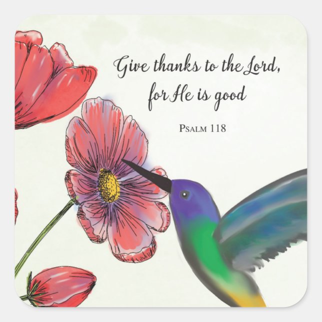 Sticker Carré La pensée religieuse de vous Fleurs avec Colibri (Devant)