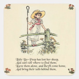 Sticker Carré La petite Bo-Peep : Classique Kate Greenaway Nurse