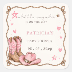 Sticker Carré La Petite Cowgirl Est En Route Fille Baby Shower