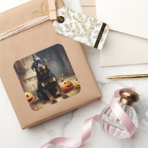 Sticker Carré La peur de l'Halloween Citrouille de Rottweiler