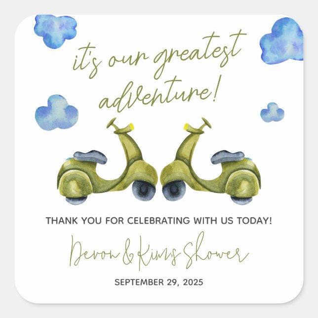 Sticker Carré La plus grande aventure, Scooter, Mariage de coupl (Devant)