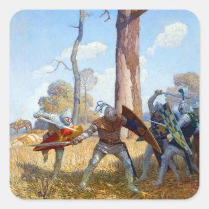 Sticker Carré La pose de sir Lamorak, vers 1922 par N.C. Wyeth