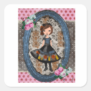 Sticker Carré La poupée de papier violette : un conte de prune e