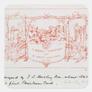 Sticker Carré La première carte de Noël, de J.C.Horsley, 1843