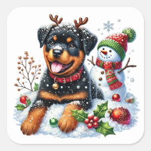 Sticker Carré La Rottie Reindeer Recruit de père Noël !