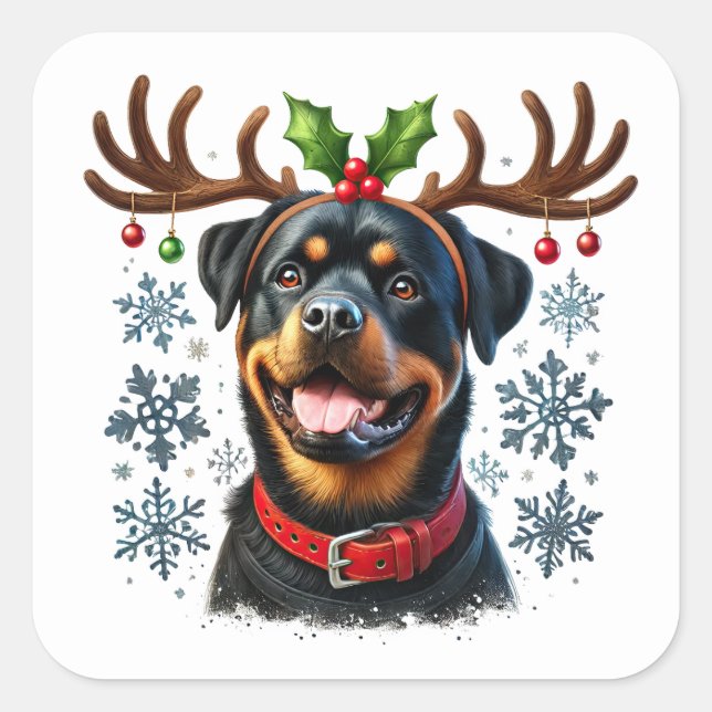 Sticker Carré La Rottie Star de père Noël Antlered ! (Devant)