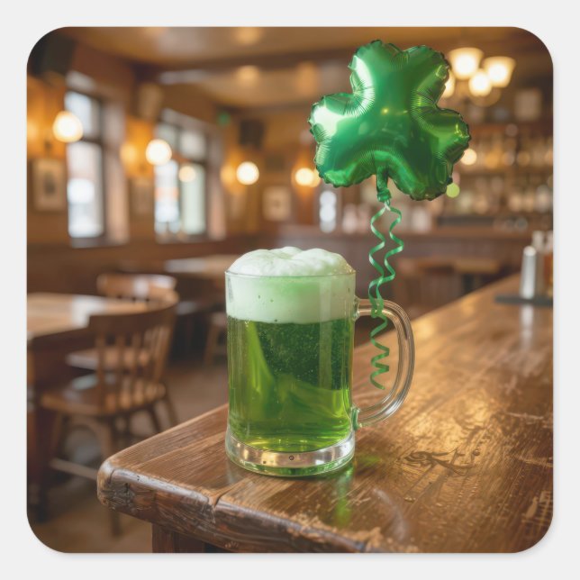 Sticker Carré La Saint-Patrick Bière Verte et Ballon (Devant)