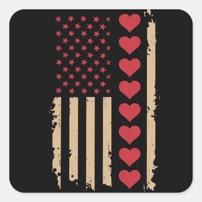 Sticker Carré La Saint-Valentin Cœurs Drapeau américain  (Devant)