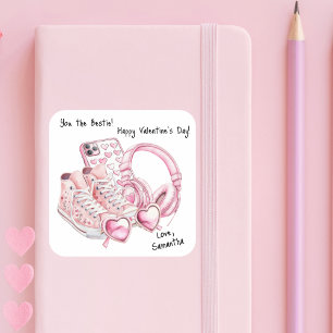 Sticker Carré La Saint-Valentin d'une adolescente prépa rose aqu