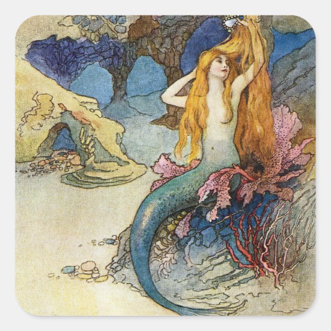 Sticker Carré « La Sirène » par Warwick Goble (Devant)