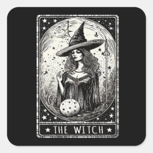 Sticker Carré La sorcière Tarot Card Vintage Halloween sorcière