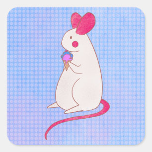 Sticker Carré La Souris Mange De La Crème De Glace
