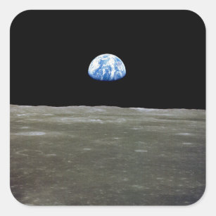 Sticker Carré La Terre de Lune dans l'espace noir