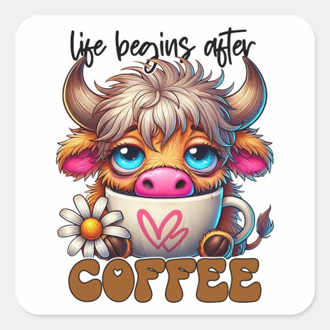 Sticker Carré La vie commence après le café  (Devant)