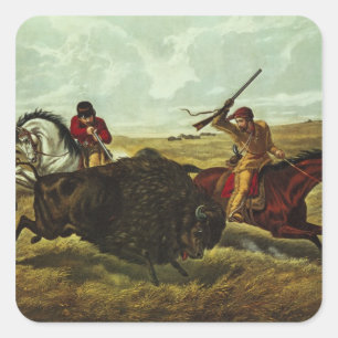 Sticker Carré La vie dans les Prairies - Chasse au bison, 1862