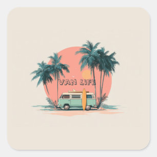 Sticker Carré La vie dans une camionnette – Art rétro de camping