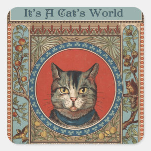 Sticker Carré La vie de chat vintage pour chat classique victori