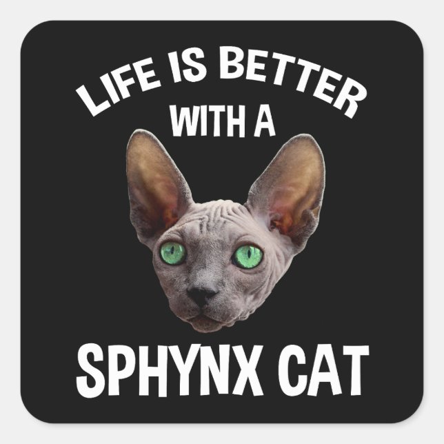 Sticker Carré La Vie Est Meilleure Avec Un Chat Sphynx (Devant)