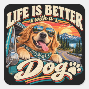 Sticker Carré La vie est meilleure avec un chien – Golden Retrie