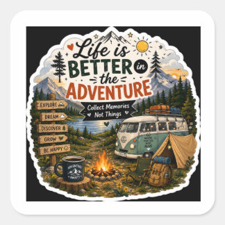 Sticker Carré La vie est meilleure dans l'autocollant de fourgon