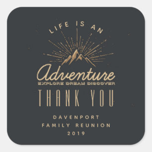 Sticker Carré La vie est une aventure Mountain Sunrays Merci