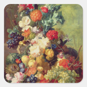 Sticker Carré La vie toujours avec les fleurs et le fruit