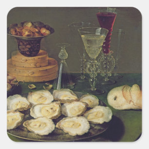 Sticker Carré La vie toujours avec les huîtres et les verres