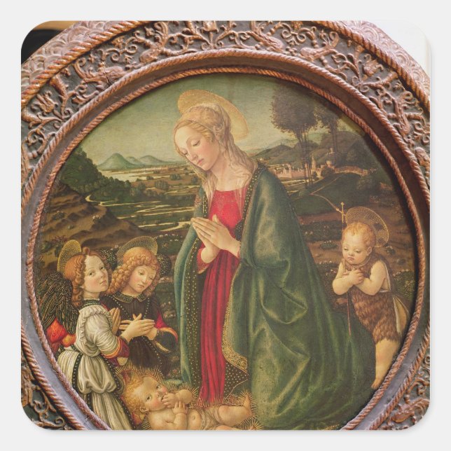 Sticker Carré La Vierge adorant l'enfant Christ (Devant)