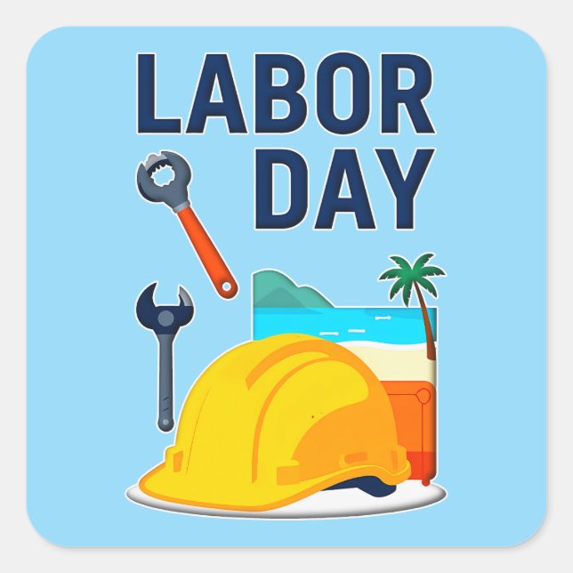 Sticker Carré Labor Day Construction Worker Helmet Design (Devant)