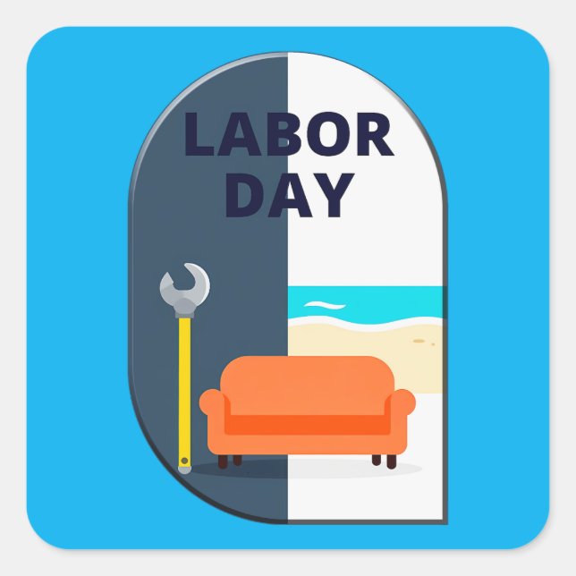 Sticker Carré Labor Day Minimal Worker Relax Design (Devant)