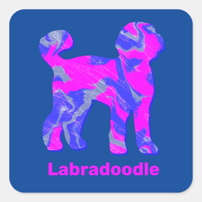 Sticker Carré Labradoodé Chien Silhouette Fou Rose Hot (Devant)