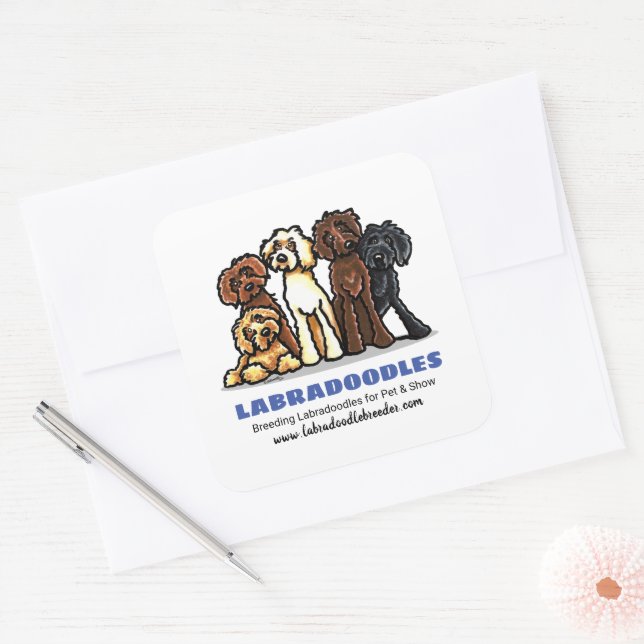Sticker Carré Labradoodle Breeder Marketing personnalisé (Enveloppe)