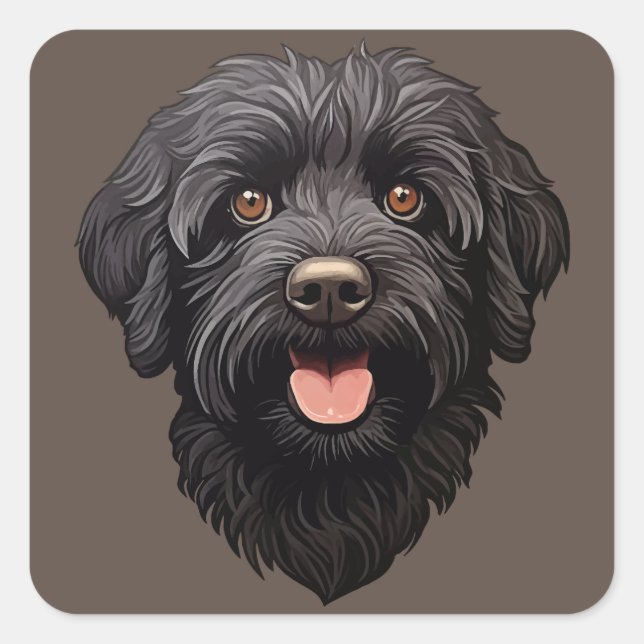 Sticker Carré Labradoodle Chien noir (Devant)