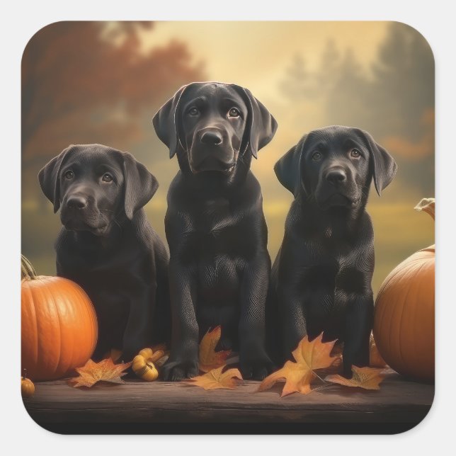 Sticker Carré Labrador chiot Automne Délice Citrouille  (Devant)