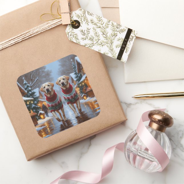 Sticker Carré Labrador Dogs Christmas Snow Holiday (Cadeaux)