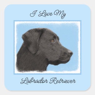 Sticker Carré Labrador Retriever Black Peinture Original Chien A