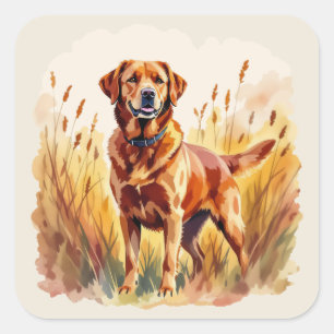 Sticker Carré Labrador Retriever Chien Rouge Renard
