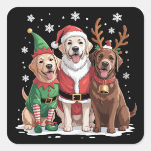 Sticker Carré Labrador Retriever Chiens de Noël Père Noël Renne
