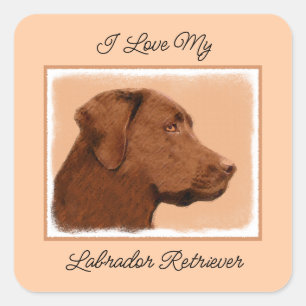 Sticker Carré Labrador Retriever (Chocolat) Peinture - Chien Art
