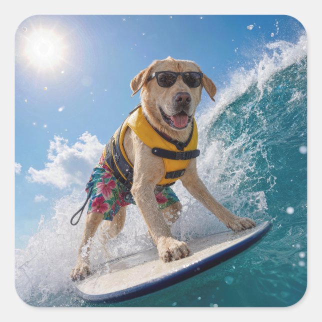 Sticker Carré Labrador Retriever faisant du surf (Devant)