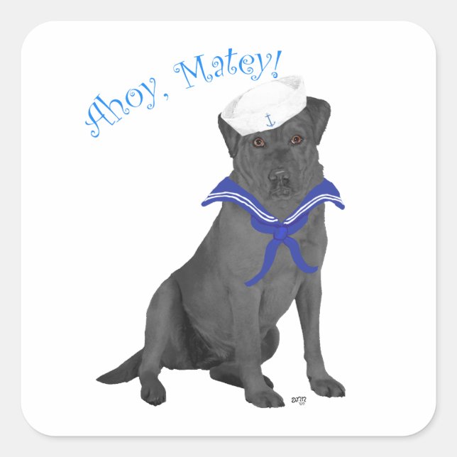 Sticker Carré Labrador Retriever noir Sailor (Devant)