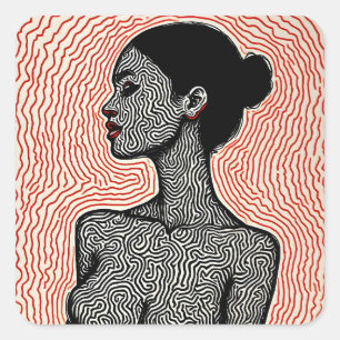 Sticker Carré Labyrinthe de son éveil – Un portrait minimaliste