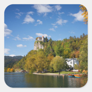 Sticker Carré Lac Bled avec des arbres en automne couleurs en Sl